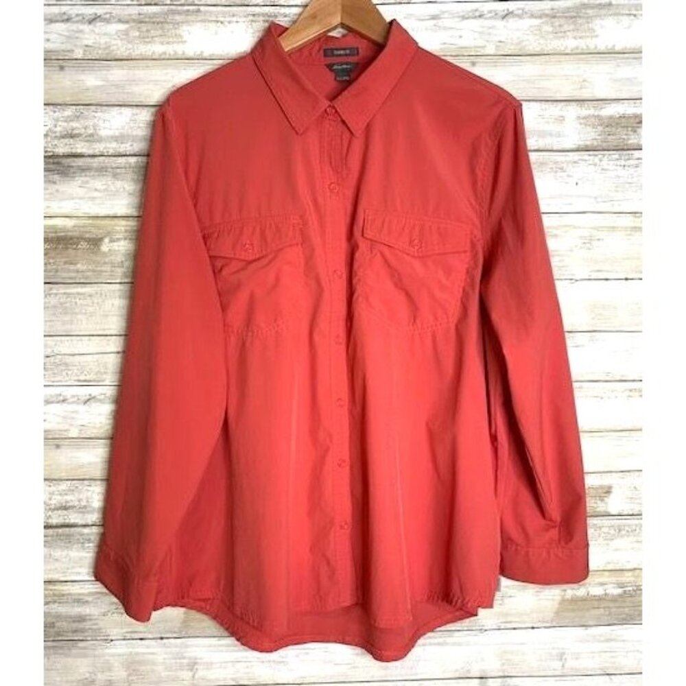Eddie Bauer Womens Classic Fit Long‎ Sleeve Shirt XXL Pink Polyester & Elastane